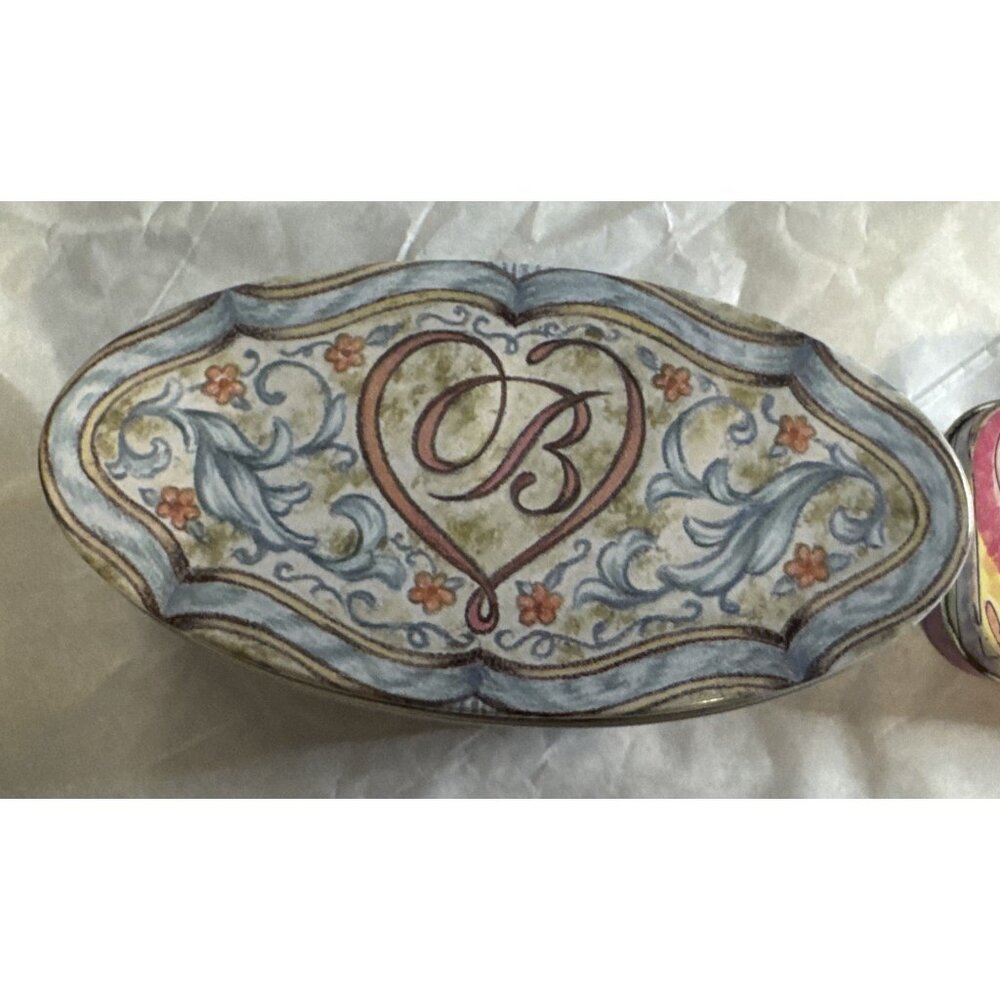 2 PC Brighton Jewelry Gift Box Metal Floral Tin Oval & Mint Box Empty Storage - Picture 5 of 8